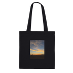California Sunset Tote bag made of natural cotton with sunset print, reusable shopping tote, perfect for summer shopping.