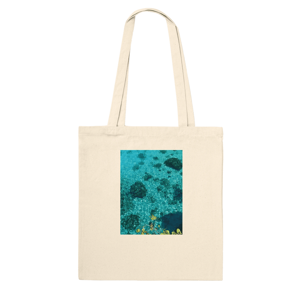 Eco-friendly cotton tote bag with long handles featuring a Chic Caribbean Magic print, ideal for eco-conscious fashion enthusiasts.