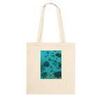 Eco-friendly cotton tote bag with long handles featuring a Chic Caribbean Magic print, ideal for eco-conscious fashion enthusiasts.