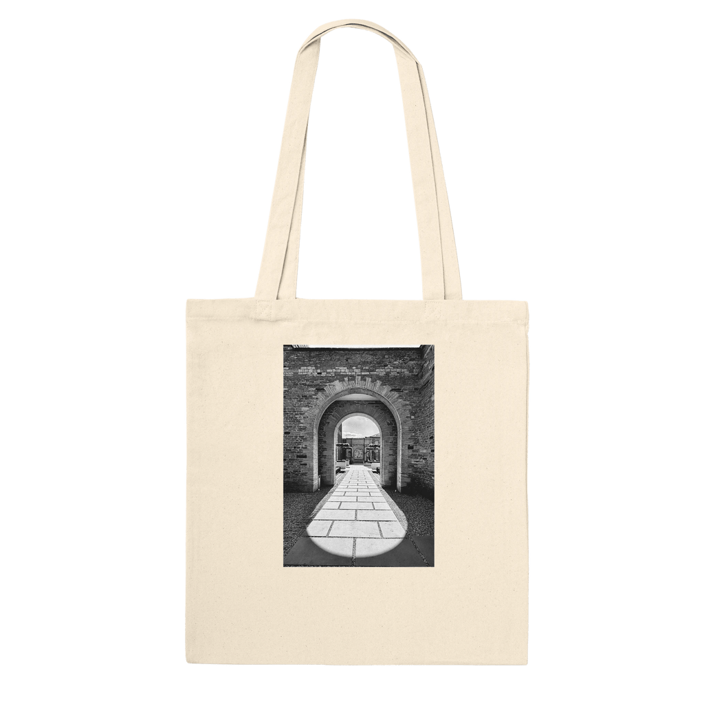 Cotswolds Estate Summer Light Arches tote bag made of eco-friendly cotton with natural print design and sturdy handles.