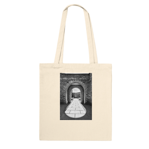 Cotswolds Estate Summer Light Arches tote bag made of eco-friendly cotton with natural print design and sturdy handles.