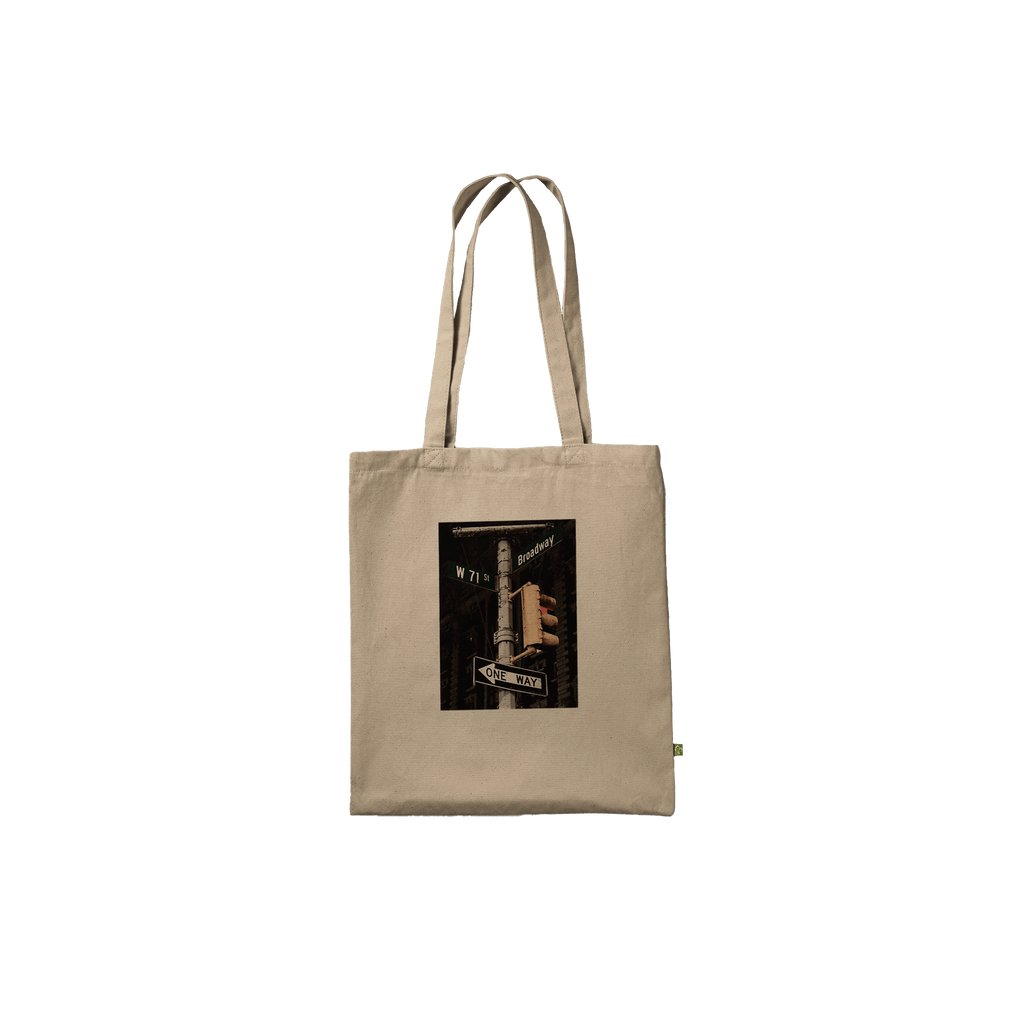 Eco-friendly NYC Intersections Series tote bag made of 100% cotton, featuring iconic New York City street intersection print.