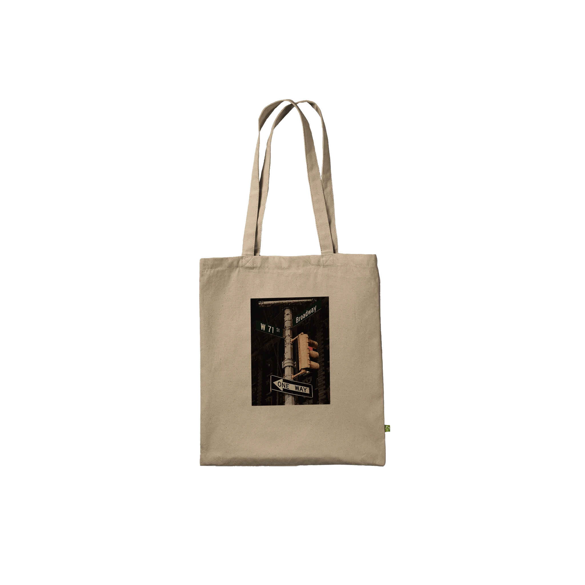 Eco-friendly NYC Intersections Series tote bag made of 100% cotton, featuring iconic New York City street intersection print.