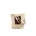 Eco-friendly cotton tote bag with NYC taxi cab holiday magic print, featuring vibrant cityscape design.