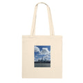 NYC tote bag with downtown skyline print, stylish and aesthetic shopping tote bag made from high-quality print material, perfect gift for mom
