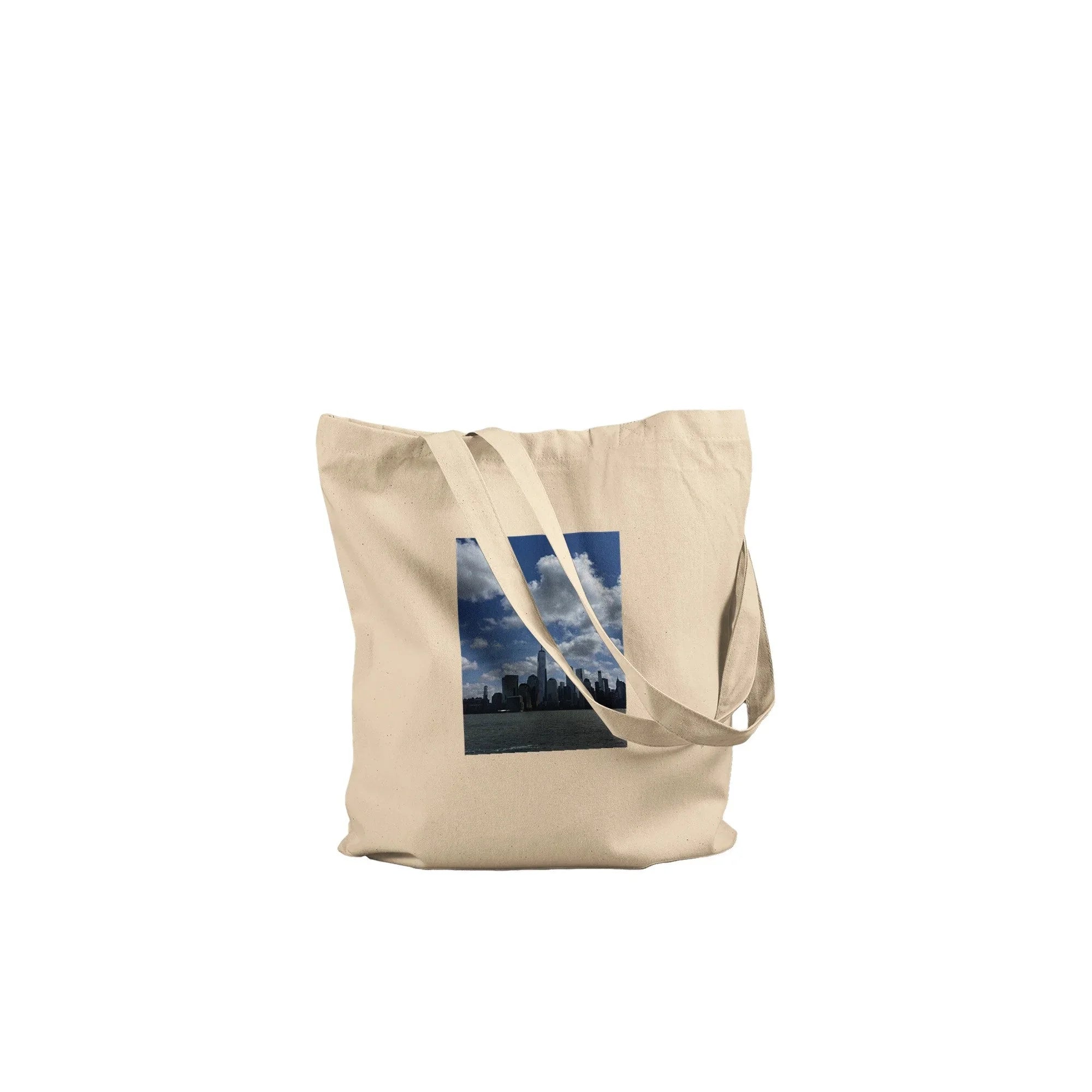 NYC Tote Bag with downtown skyline print, made from durable material, stylish shopping and gift tote by My Store