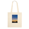 Eco-friendly California Sunset tote bag made of 100% cotton with a vibrant sunset print, showcasing natural and eco-conscious design.
