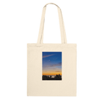Eco-friendly California Sunset tote bag made of 100% cotton with a vibrant sunset print, showcasing natural and eco-conscious design.