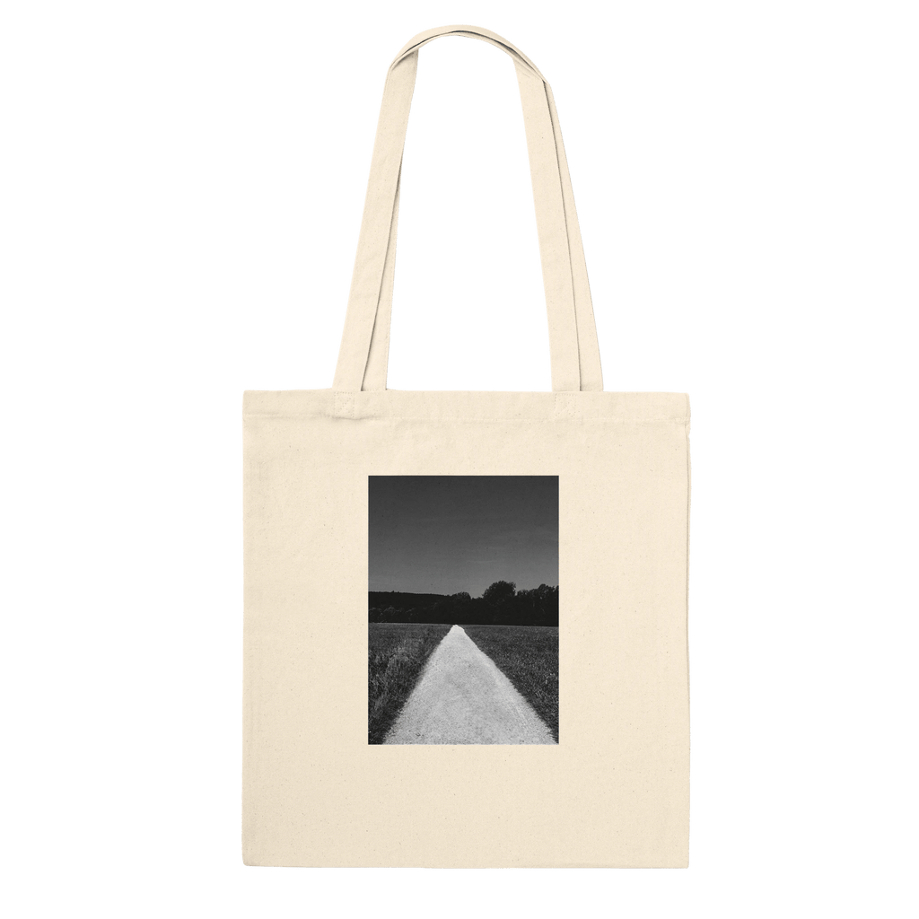 Eco-friendly tote bag featuring a summer road in the fields print on 100% cotton, stylish and durable for everyday use.