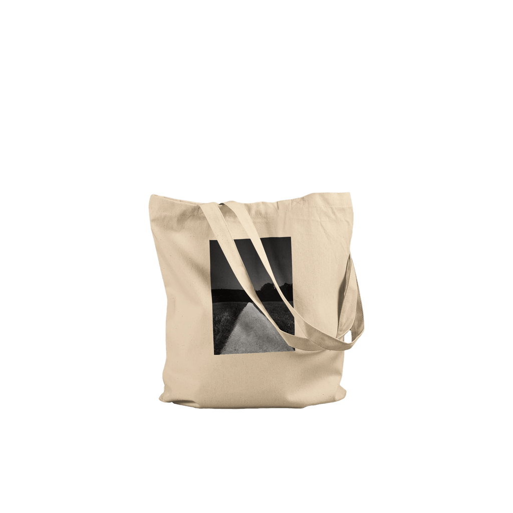 Eco-friendly 100% cotton tote bag featuring a summer road in the fields print, showcasing a timeless chic design.