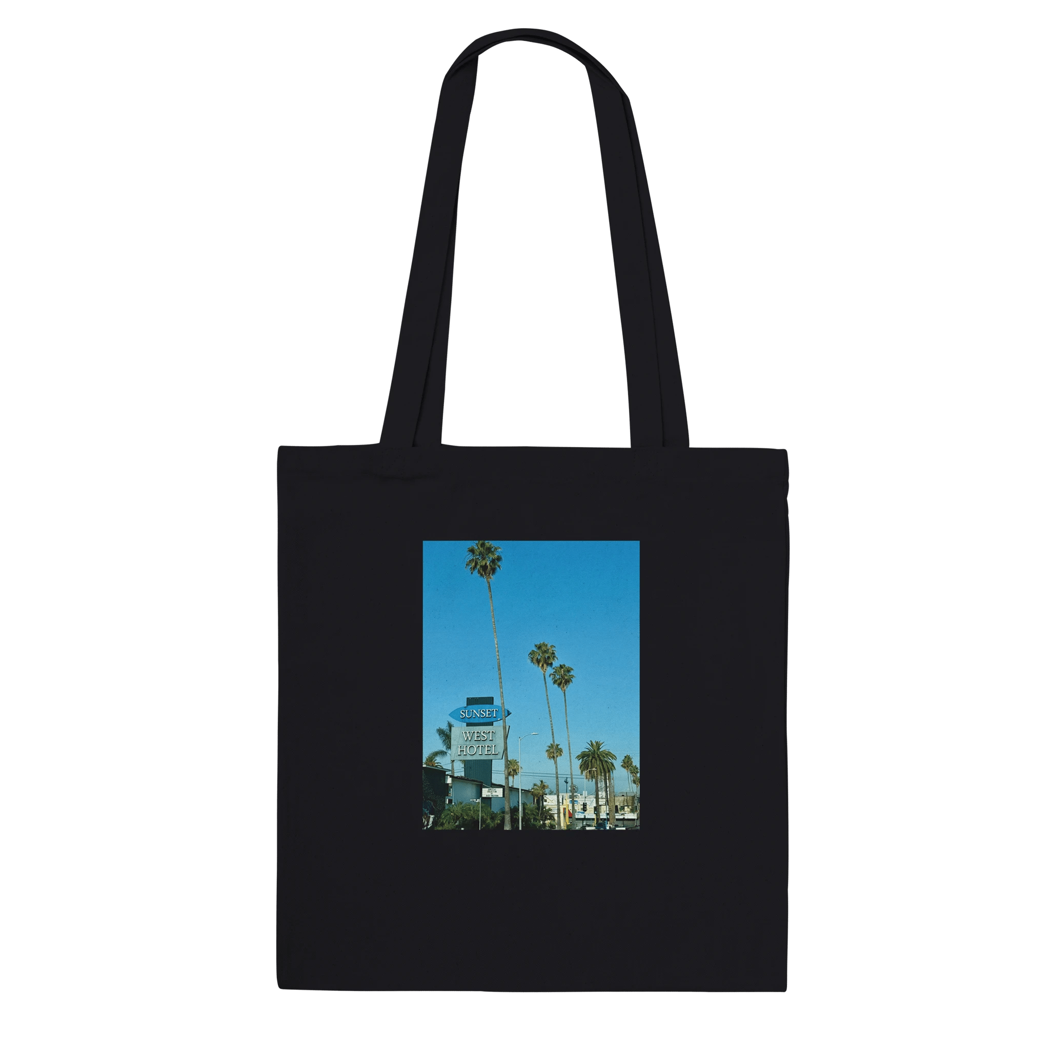 Sunset Blvd West premium tote bag with eco-friendly print, stylish LA-inspired design, made from durable material.