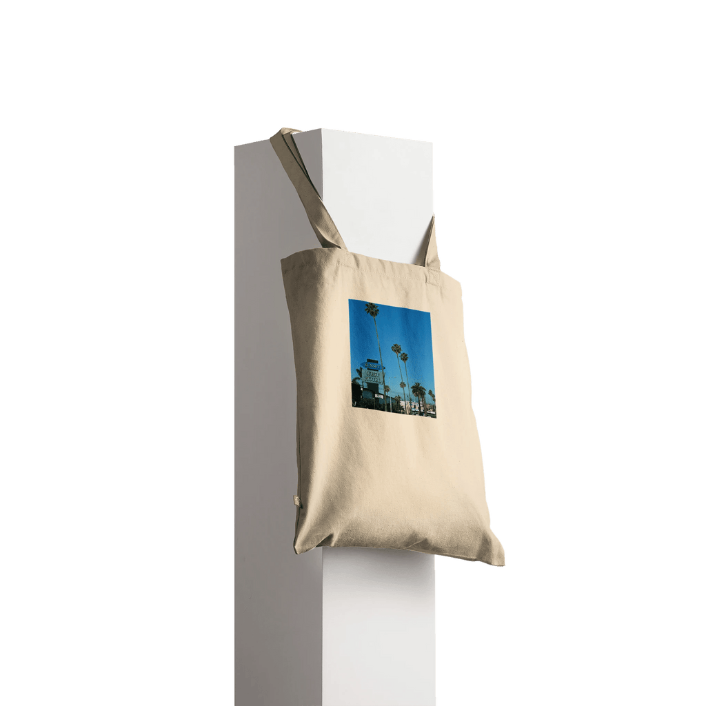 Natural Sunset Blvd West premium tote bag with stylish eco-friendly print, showcasing a chic LA-inspired design.