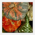 Vibrant Halloween wall art canvas featuring colorful pumpkins in various shapes, perfect for festive harvest décor.