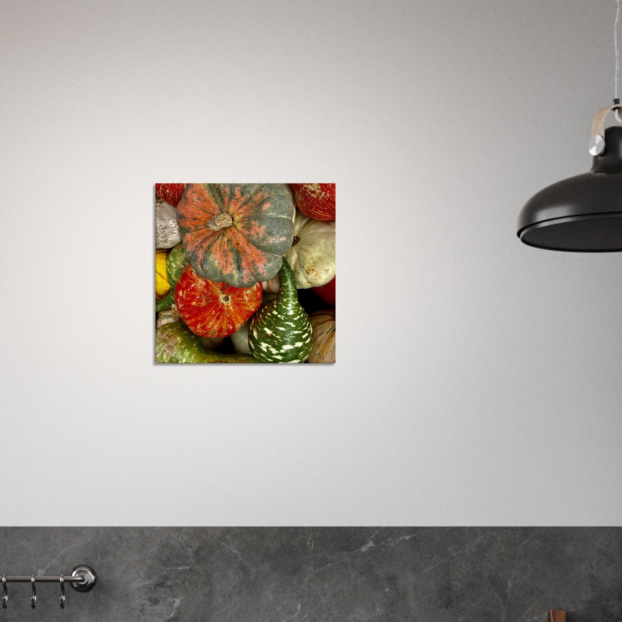 Colorful Halloween wall art canvas featuring vibrant pumpkins in various shapes, perfect for festive home décor.