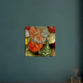 Vibrant Halloween wall art canvas featuring colorful pumpkins in various shapes, perfect for festive harvest décor.