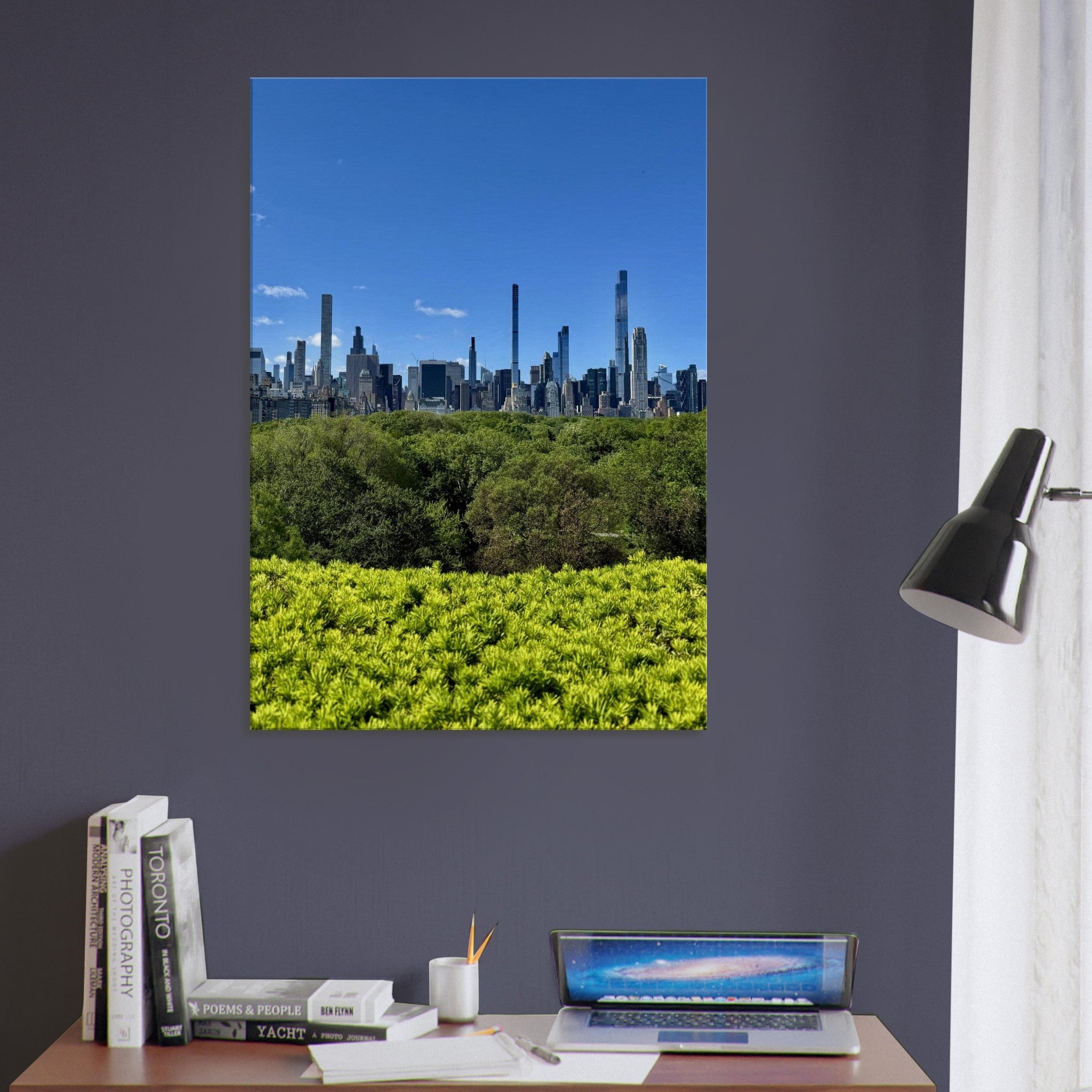 Thick 60x90 cm NYC Central Park Skyline canvas print showcasing spring day scenery in vibrant colors, perfect for wall decor.