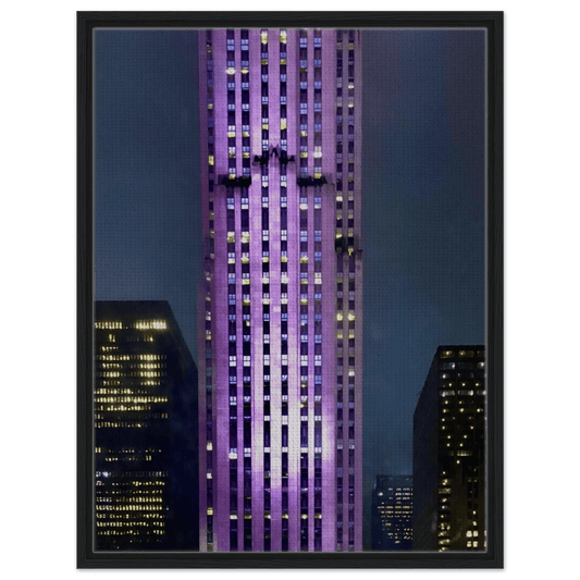 NYC Holiday Skyline in Purple Elegance - Framed Canvas Art: Travel Collection – Studio Edition - CaliCuration