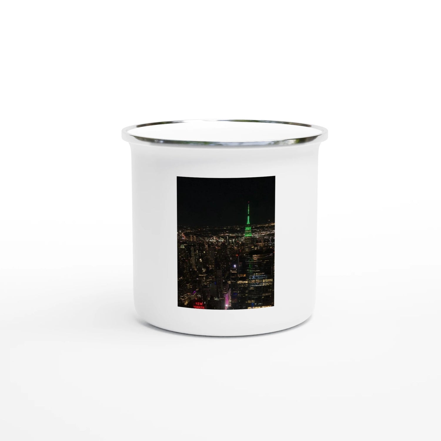 NYC Skyline Enamel Mug - Majestic Downtown View During Holiday Season - CaliCuration