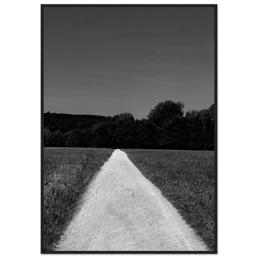 Premium Semi - Glossy Paper Wooden Framed Poster: Summer Road giving Timeless Chic, Travel Collection – Studio Edition Black & White Series: Holiday 25 - CaliCuration