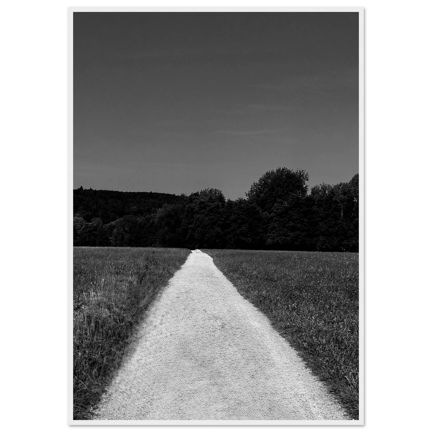 Premium Semi - Glossy Paper Wooden Framed Poster: Summer Road giving Timeless Chic, Travel Collection – Studio Edition Black & White Series: Holiday 25 - CaliCuration