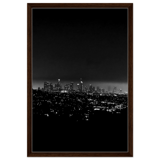 Premium Wooden Framed Canvas, Breathtaking Los Angeles Downtown Nightglow Black & White Series – Elegant Home Wall Art: California Canvas - Studio Edition: Holiday 25 - CaliCuration