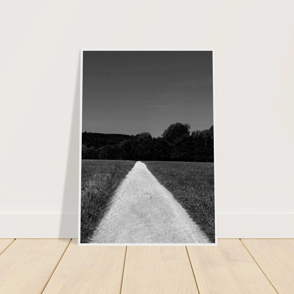 Black and white framed poster of a summer road scene on semi-glossy paper, part of the Travel Collection Studio Edition.