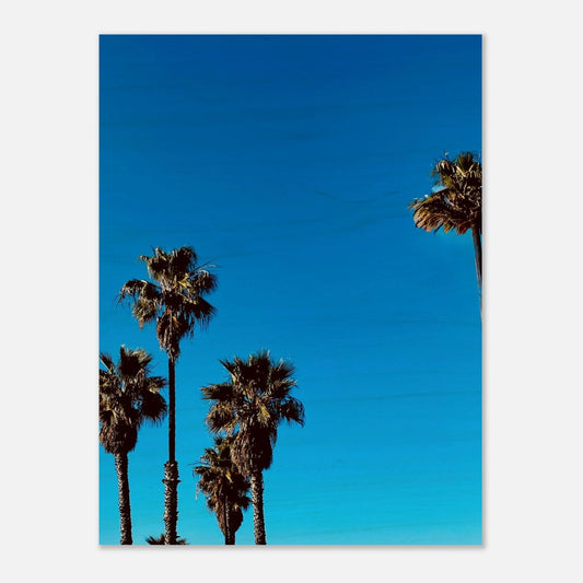 Wood - Print Palm California Artwork – Rustic FSC - Certified Birch on Cool Blue Sky. California Wooden Art: Studio Edition: Spring' 26 - CaliCuration