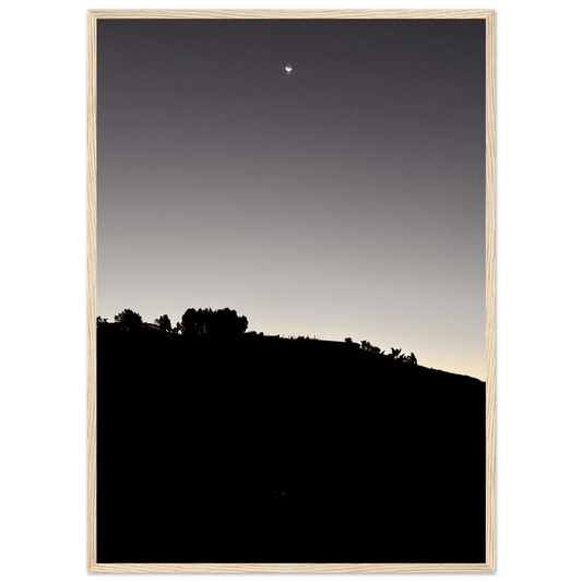 Wooden Framed Poster - Fall New Moon Hollywood Hills Black & White Series - CaliCuration